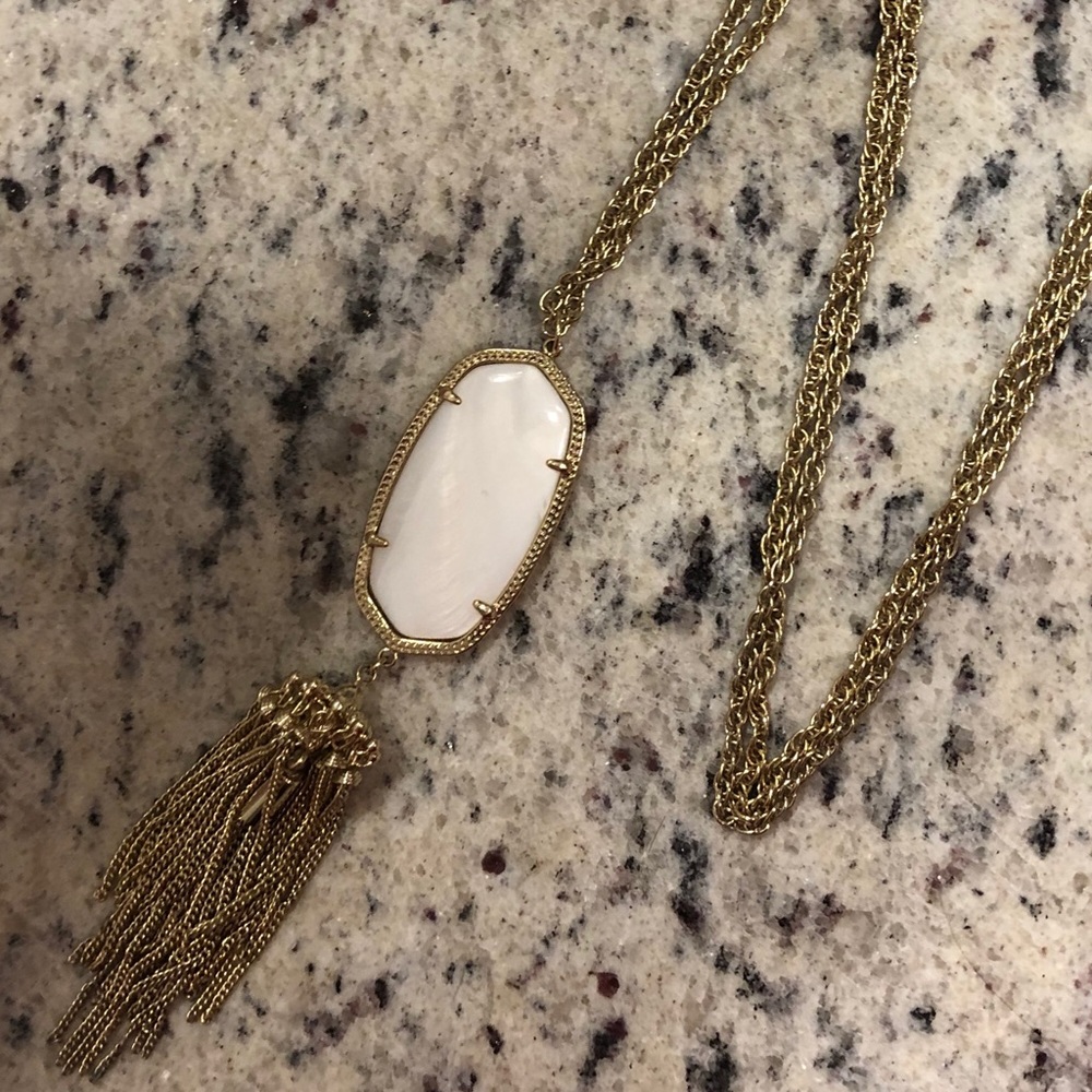 Kendra Scott Rayne Long Necklace White and Gold